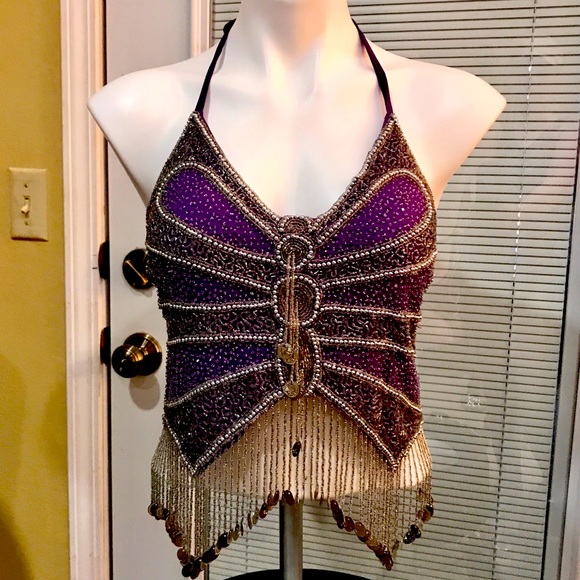 Beaded halter top purple, burlesque, belly dance, costume, decorated - Picture 1 of 5